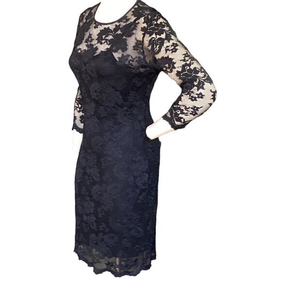 ABS Allen Schwartz Stretch Lace Sheath Evening Dress Sz M Black #128J - Picture 3 of 5
